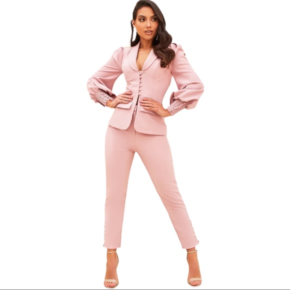 New without tags Lavish Alice corset button blazer co-ord in pink - Picture 3 of 9